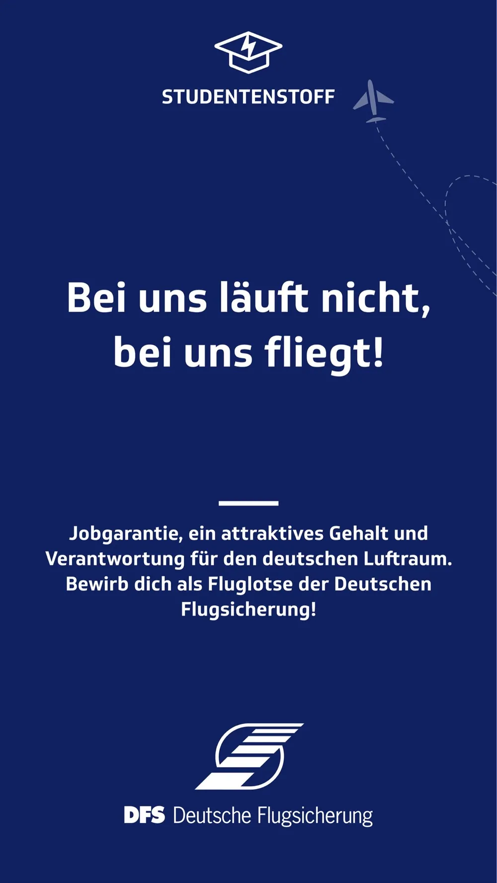 Deutsche Flugsicherung: Motiv 5 der Recruiting-Kampagne auf Studentenstoff