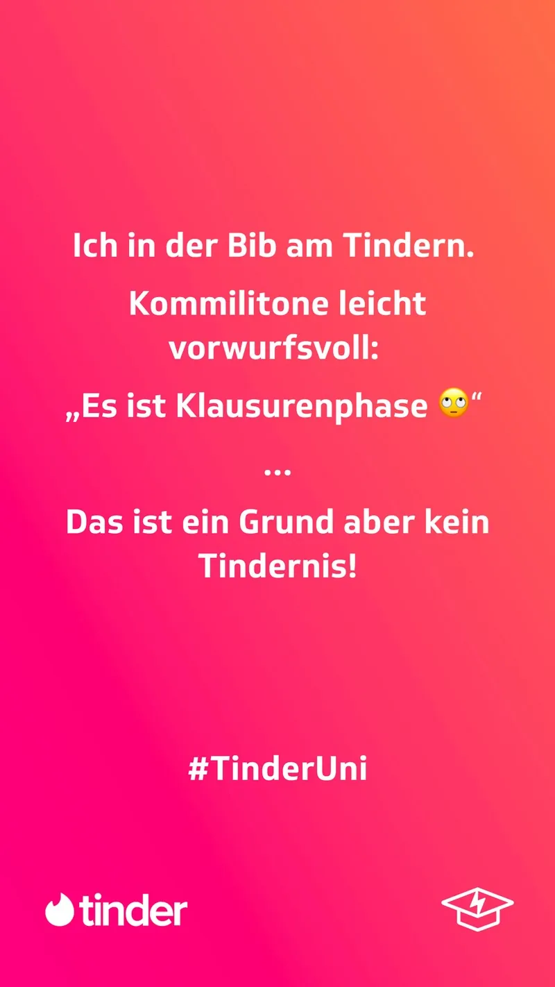 Tinder Germany: Motiv 1 der Image-Kampagne auf Studentenstoff