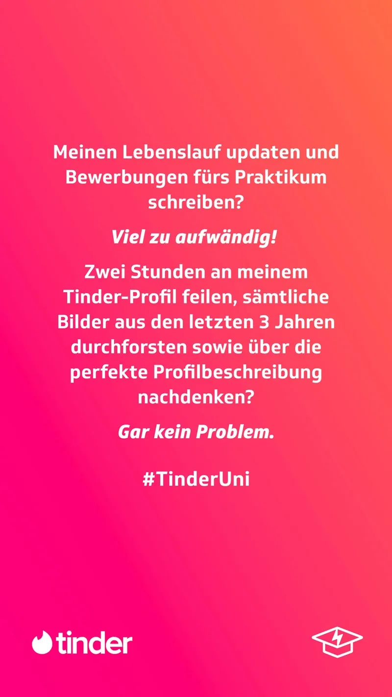 Tinder Germany: Motiv 4 der Image-Kampagne auf Studentenstoff