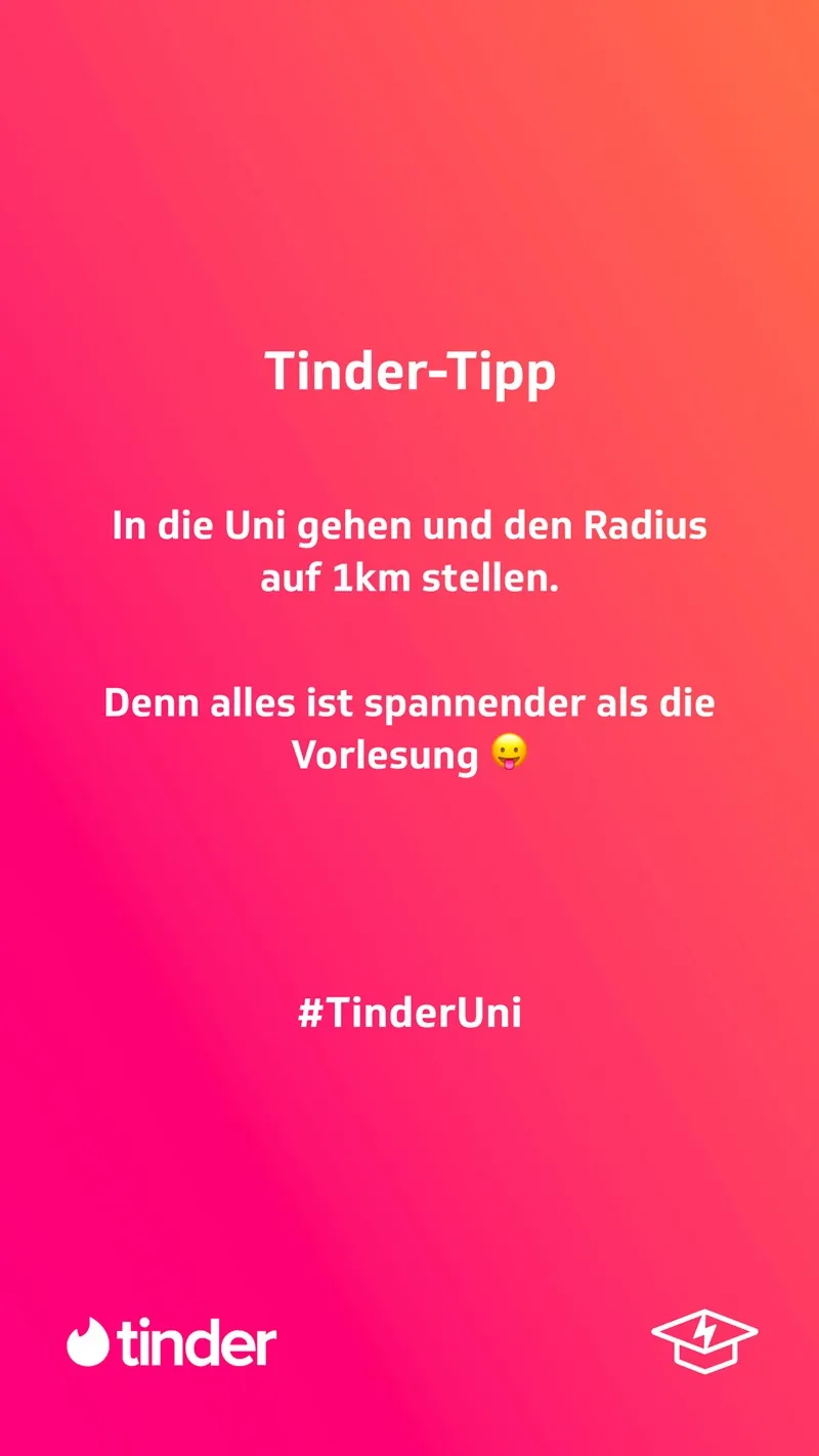 Tinder Germany: Motiv 2 der Image-Kampagne auf Studentenstoff