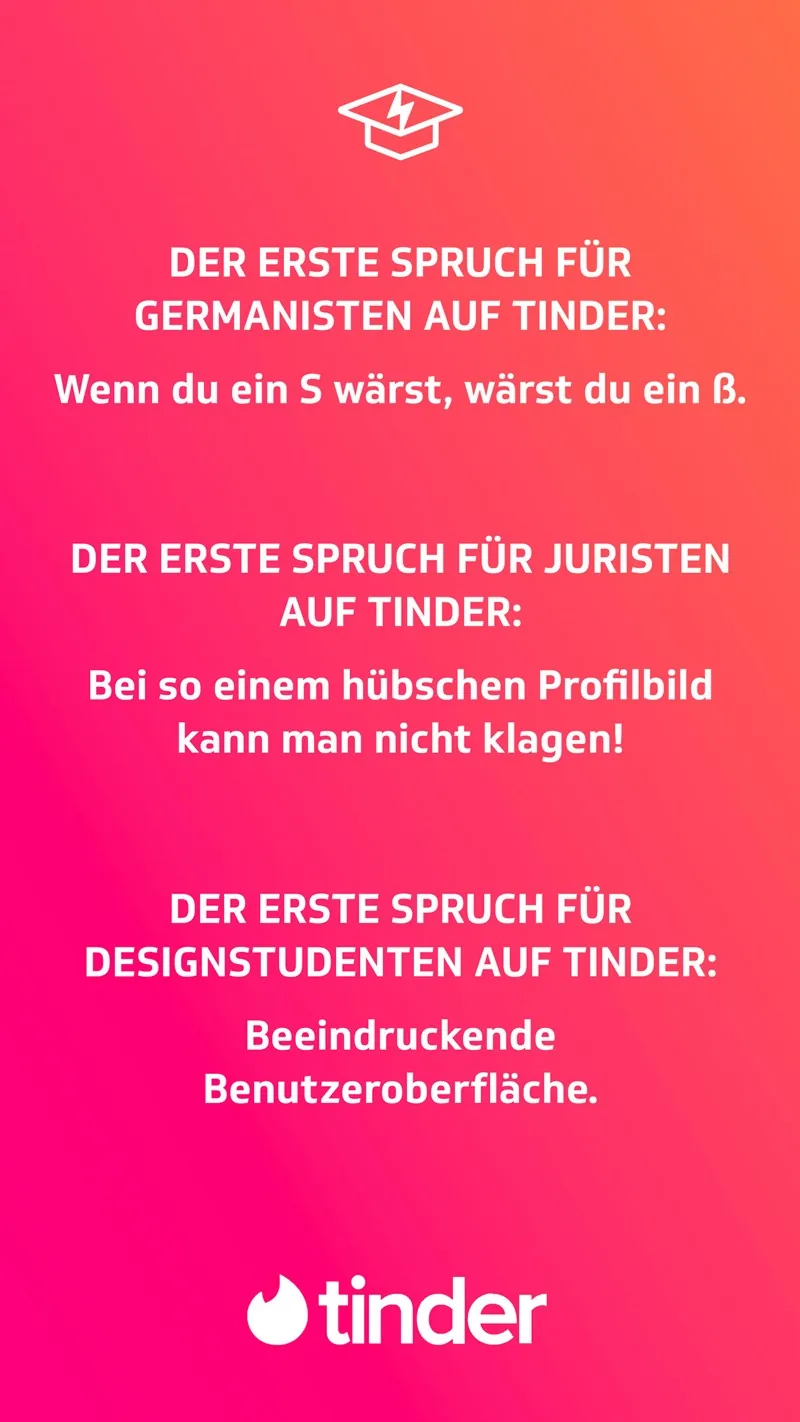 Tinder Germany: Motiv 3 der Image-Kampagne auf Studentenstoff